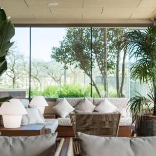 Terrasse avec vue sur mer Hotel Marítim Roses Costa Brava
